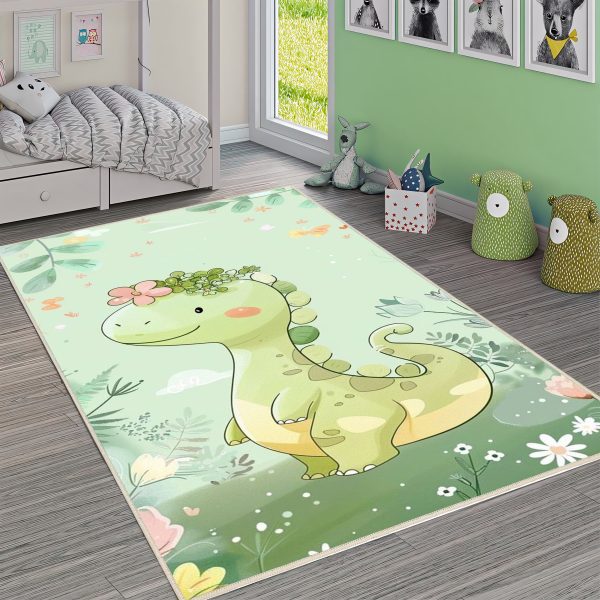 فرش ماشینی اتاق کودک اورکوم طرح دایناسور کد kids_9002