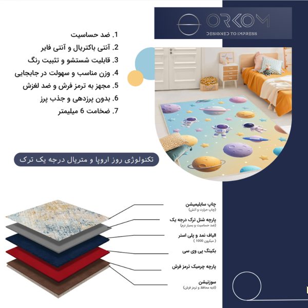 فرش ماشینی اتاق کودک اورکوم طرح فضانورد کد kids_9003