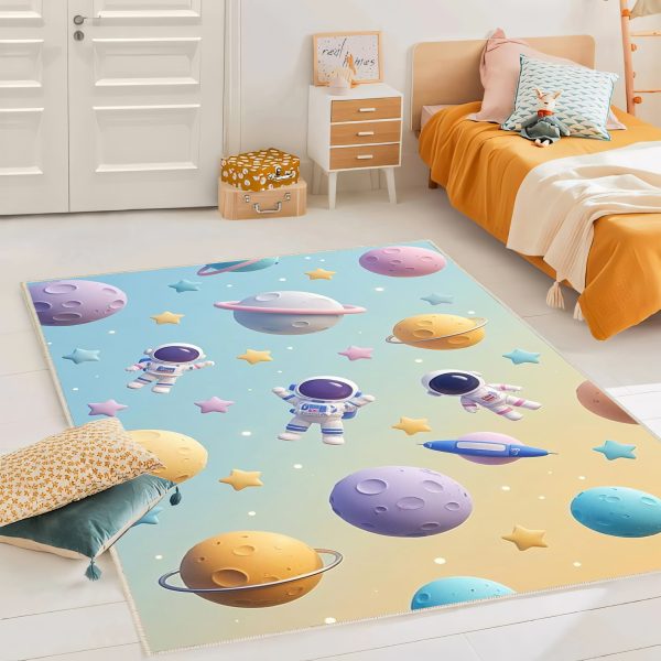 فرش ماشینی اتاق کودک اورکوم طرح فضانورد کد kids_9003