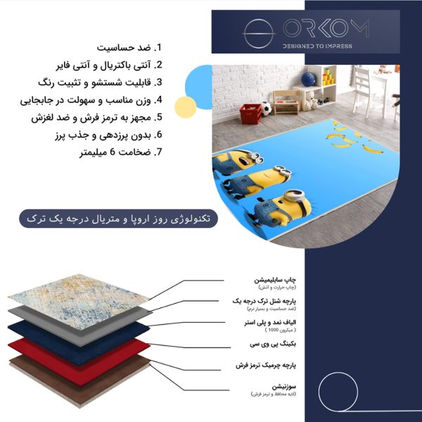 فرش ماشینی اتاق کودک اورکوم طرح مینیون ها کد kids_9004