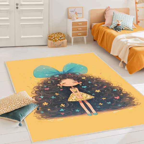 فرش ماشینی اتاق کودک اورکوم طرح دختر نارنجی کد kids_9007