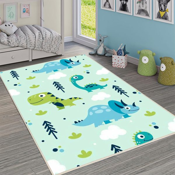 فرش ماشینی اتاق کودک اورکوم طرح دایناسور کد kids_9008