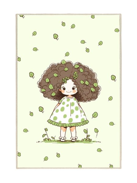 فرش ماشینی اتاق کودک اورکوم طرح دختر طبیعت کد kids_9010