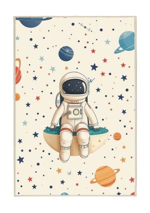 فرش ماشینی اتاق کودک اورکوم طرح فضانورد کد kids_9012