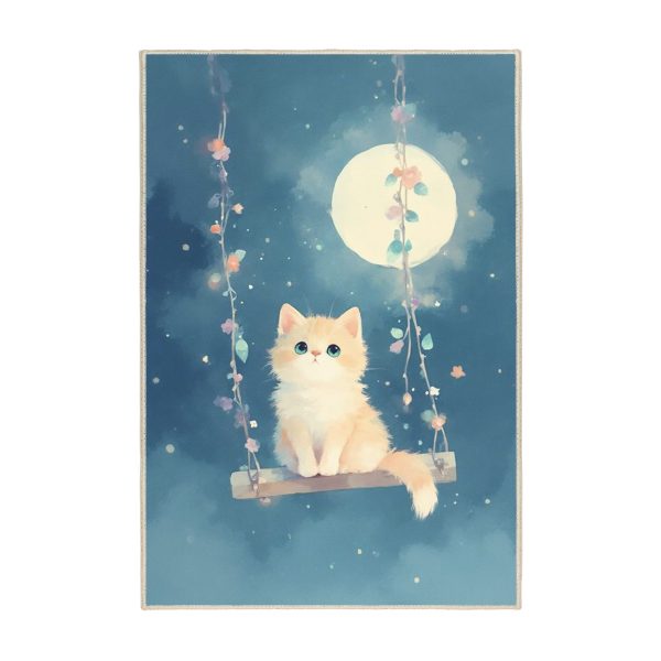 فرش ماشینی اتاق کودک اورکوم طرح گربه کد kids_9013