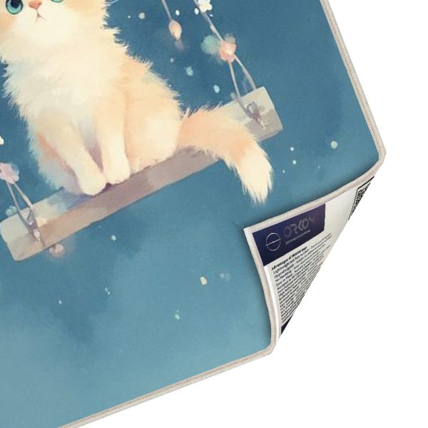 فرش ماشینی اتاق کودک اورکوم طرح گربه کد kids_9013