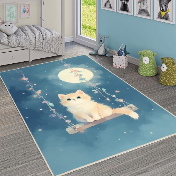 فرش ماشینی اتاق کودک اورکوم طرح گربه کد kids_9013