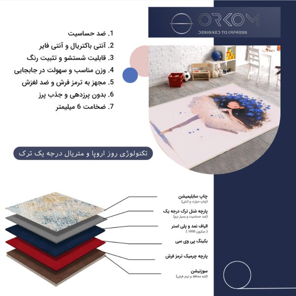 فرش ماشینی اتاق کودک اورکوم طرح دختر بالرین کد kids_9015
