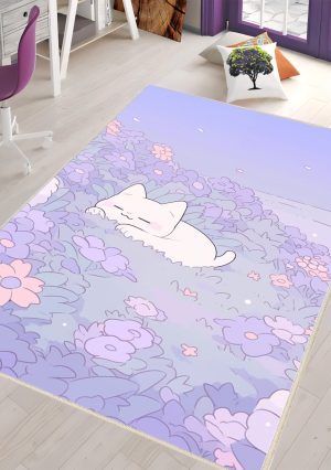 فرش ماشینی اتاق کودک اورکوم طرح گربه کد kids_9016