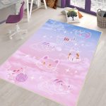 فرش ماشینی اتاق کودک اورکوم طرح گربه کد kids_9018