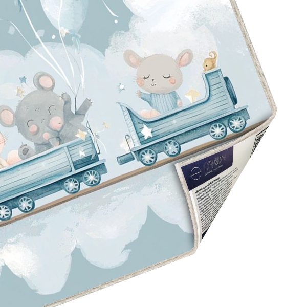 فرش ماشینی اتاق کودک اورکوم طرح قطار موشها کد kids_9020