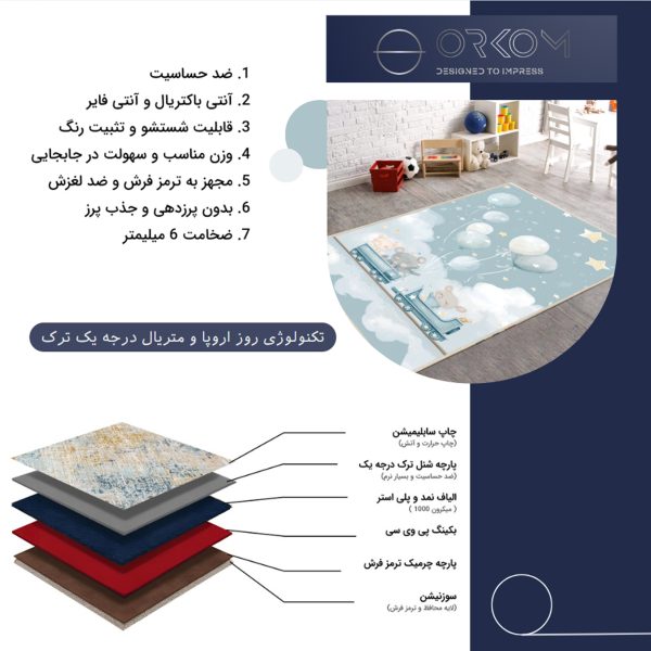 فرش ماشینی اتاق کودک اورکوم طرح قطار موشها کد kids_9020