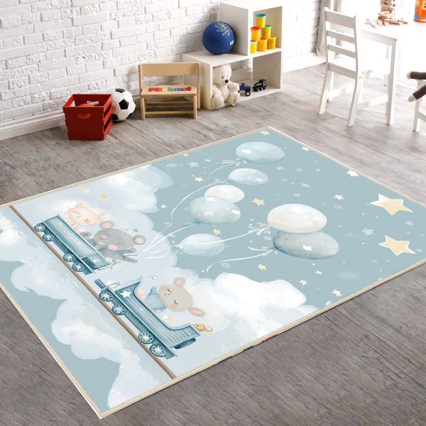 فرش ماشینی اتاق کودک اورکوم طرح قطار موشها کد kids_9020