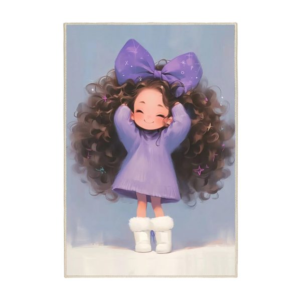 فرش ماشینی اتاق کودک اورکوم طرح دختر مو فرفری کد kids_9022